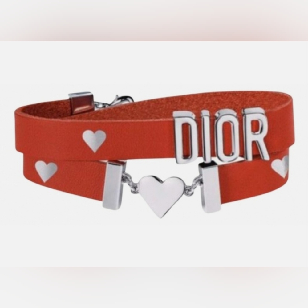 DIOR Rare Red Leather Heart Logo Bracelet/Choker